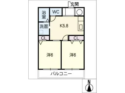 67クラブ(2K/2階)の間取り写真