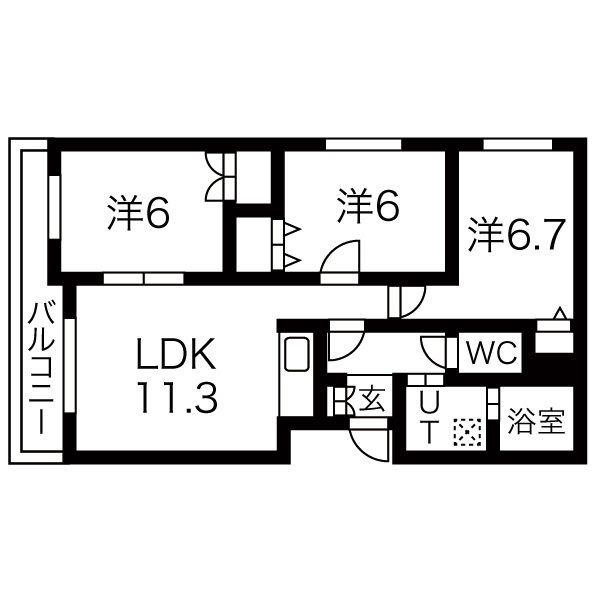 パープルサイド(3LDK/3階)の間取り写真