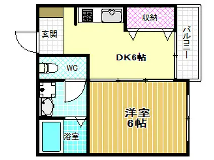 近鉄長野線 喜志駅 徒歩3分 4階建 築21年(1DK/2階)の間取り写真