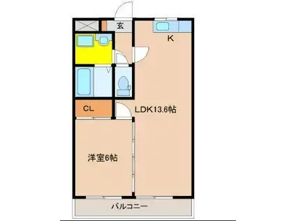 オメガシティI(1LDK/5階)の間取り写真