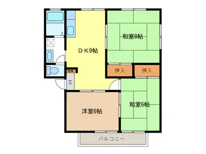 グレイシー箱清水A棟(3DK/1階)の間取り写真