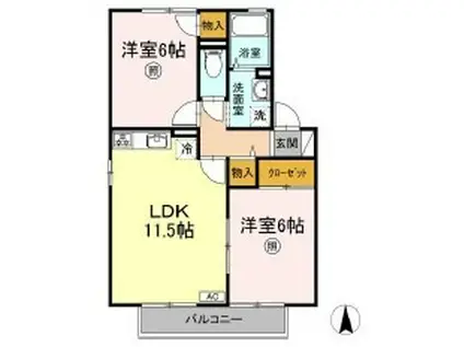 ソワールドオウジA棟(2LDK/2階)の間取り写真