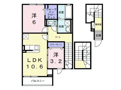 グラン・シャトー武蔵嵐山A(2LDK/3階)の間取り写真
