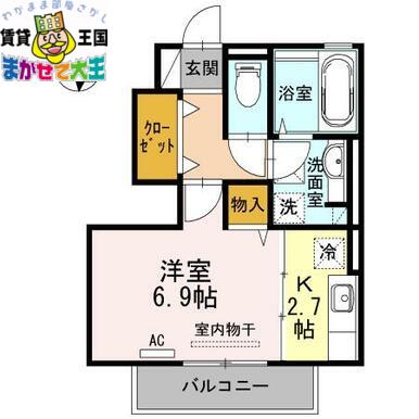 カーサデラルス A棟(1K/1階)の間取り写真