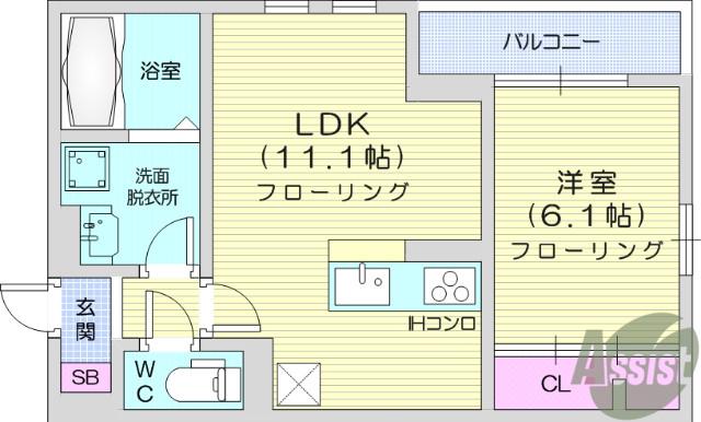 クワッド宮町(1LDK/1階)の間取り写真