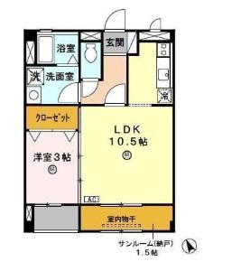 サンフラワー(1LDK/3階)の間取り写真