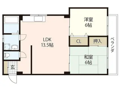 東雲ビル(2LDK/4階)の間取り写真
