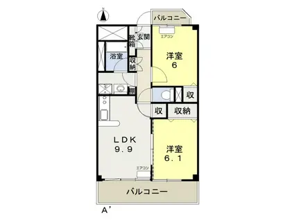 カーサフィオーレ西市駅前(2LDK/4階)の間取り写真