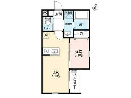 クレリア花池町(1LDK/1階)の間取り写真