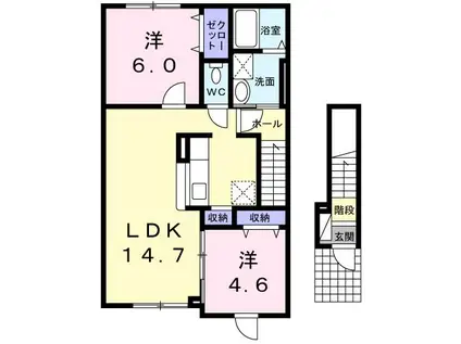 SHINY STARII(2LDK/2階)の間取り写真
