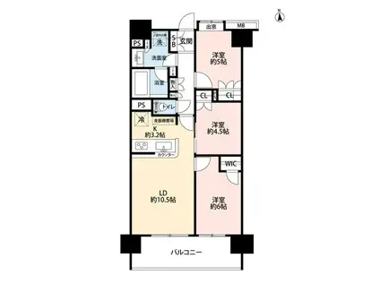プレシス本厚木パークフロント(3LDK/12階)の間取り写真