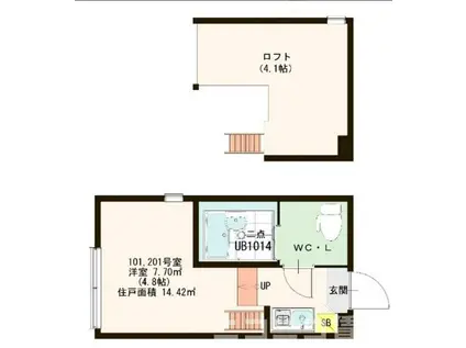 ラフォンテ足立(1K/2階)の間取り写真