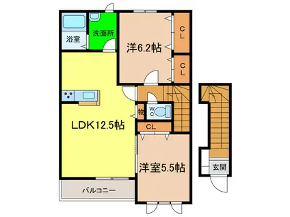 シャーメゾン丘A・B(2LDK/2階)の間取り写真