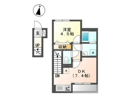 JUHAMOAII ージュハモアー(1DK/2階)の間取り写真