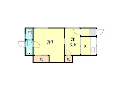 湊川文化東棟(2K/1階)の間取り写真