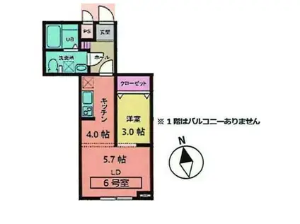 メリディアン多賀城山王参番館(1LDK/1階)の間取り写真