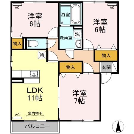 リビングタウン飯岡新田I B棟(3LDK/2階)の間取り写真