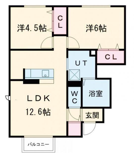 セジュール加佐A(2LDK/1階)の間取り写真