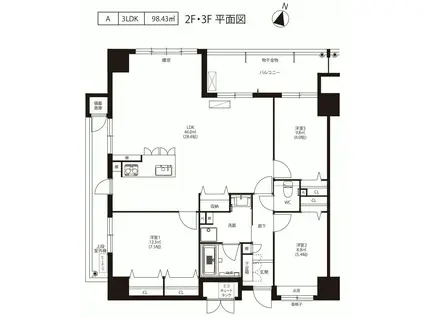 ニューガイア水前寺NO.54(3LDK/4階)の間取り写真