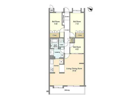 PATH世田谷弦巻(3LDK/2階)の間取り写真