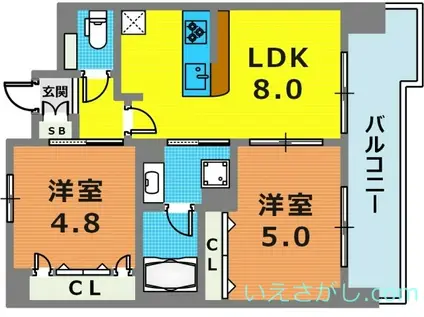 エステムコート神戸ハーバーランド前Vアクア(2LDK/10階)の間取り写真