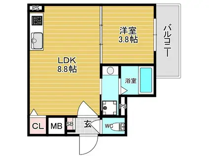 センチュリー昭和町(1LDK/1階)の間取り写真