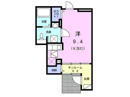 ヴィラ デ オーブIII(1K/1階)の間取り写真