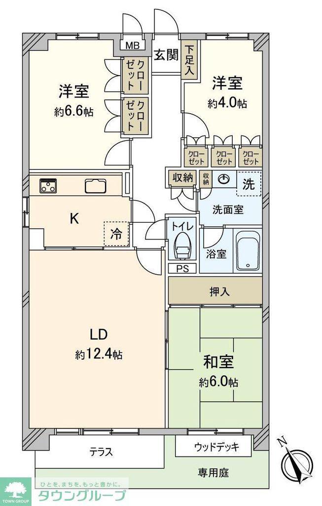 パークハイム三鷹台(3LDK/1階)の間取り写真
