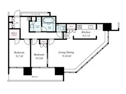 ブリリアグランデみなとみらいオーシャンフロントタワー(2LDK/23階)の間取り写真