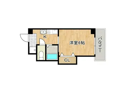 ＪＲ大阪環状線 新今宮駅 徒歩3分 6階建 築21年(1K/3階)の間取り写真