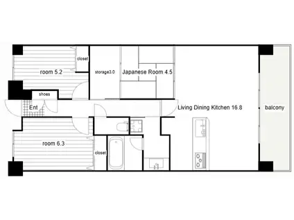 オーズタウンセンタースクエア4番館(3SLDK/9階)の間取り写真