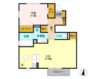 ヴィクトワール常総A(1LDK/1階)の間取り写真