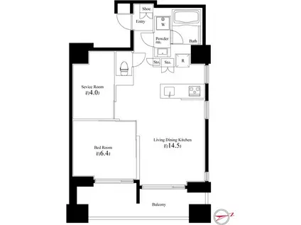 スクエアガーデン池袋(1SLDK/6階)の間取り写真