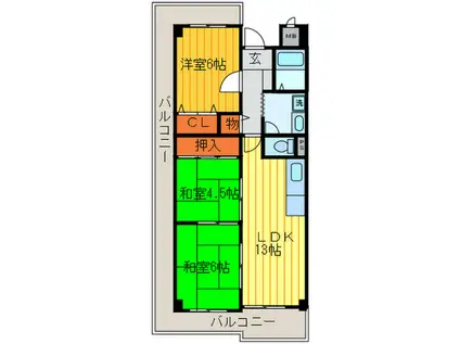 エリスハイム田中(3LDK/3階)の間取り写真