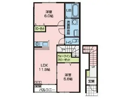NJ三島町II(2LDK/2階)の間取り写真