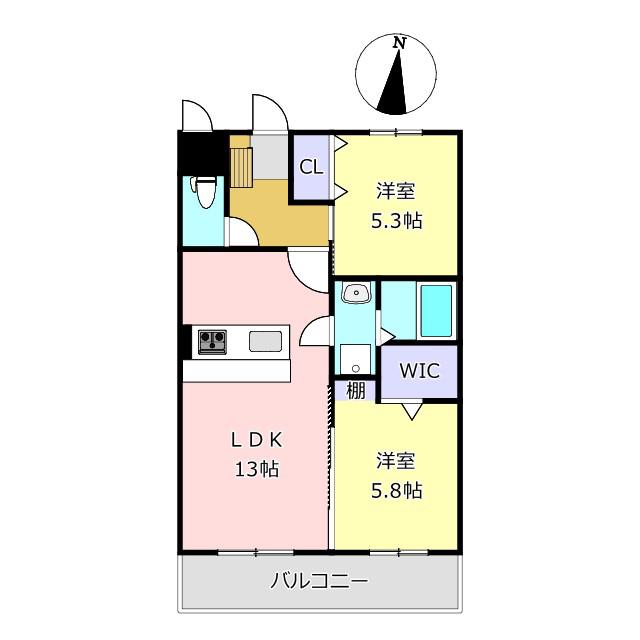 ソルーナ松橋(2LDK/2階)の間取り写真