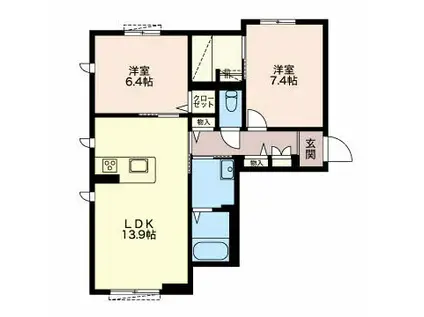 MAST TOWN GRACE B棟(2LDK/1階)の間取り写真