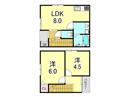 房王寺町3丁目C棟PJ(2LDK/1階)の間取り写真