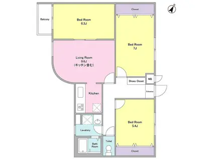 グロリア学芸大(3LDK/3階)の間取り写真