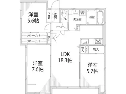 ロワイヤル城巽(3LDK/6階)の間取り写真