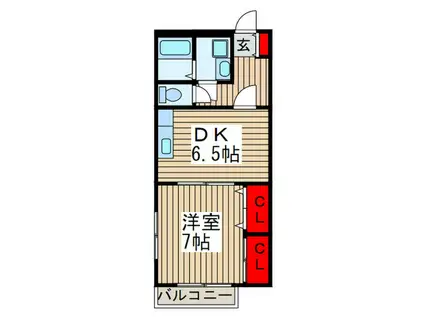 デルソール富士見(1DK/1階)の間取り写真