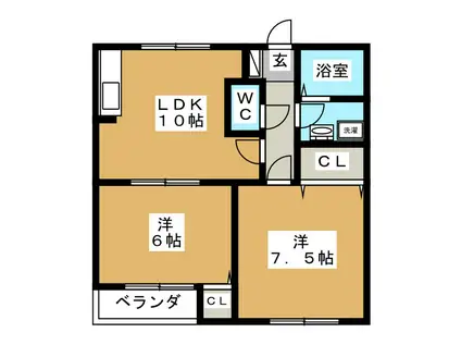 コーポことぶき(2LDK/3階)の間取り写真