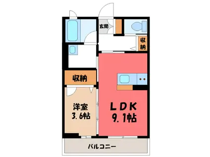 グランディールIV(1LDK/1階)の間取り写真