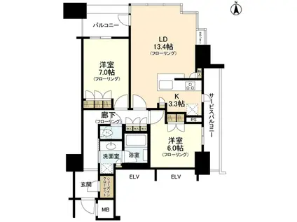 ブランズタワー南堀江(2LDK/28階)の間取り写真