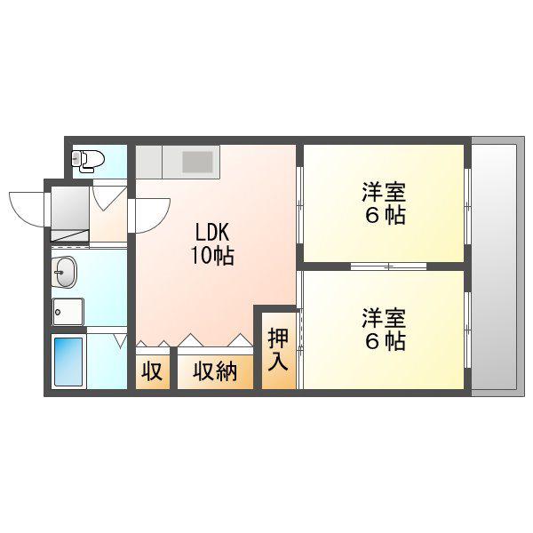第二大興ビル(2LDK/3階)の間取り写真