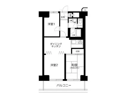 青木橋スカイハイツ(3DK/2階)の間取り写真