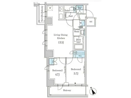 パークアクシス下北沢(2LDK/3階)の間取り写真
