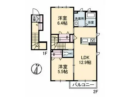 トルマリーナ B棟(2LDK/2階)の間取り写真