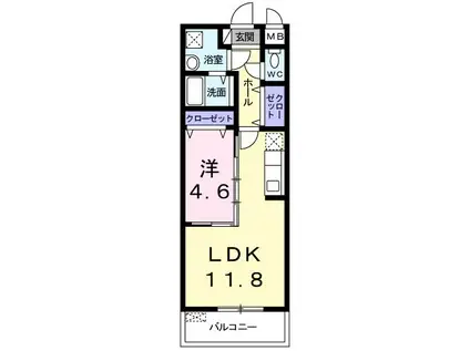 ヴァーンフリート(1LDK/2階)の間取り写真