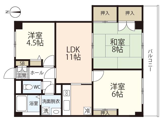 繁美ビル(3LDK/2階)の間取り写真